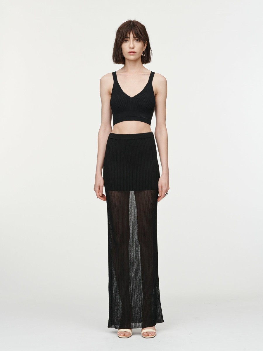 Skirts Maria Mcmanus | Crepe Ribbed Skirt In Black