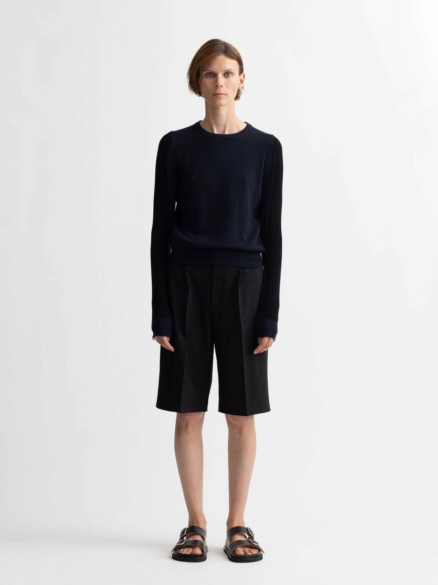 Sweaters Maria Mcmanus | Recycled Cashmere X Organic Cotton Shrunken Crew In Midnight Navy X Black