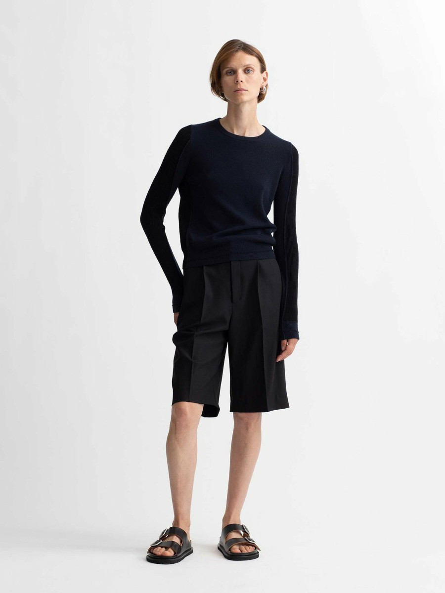 Sweaters Maria Mcmanus | Recycled Cashmere X Organic Cotton Shrunken Crew In Midnight Navy X Black