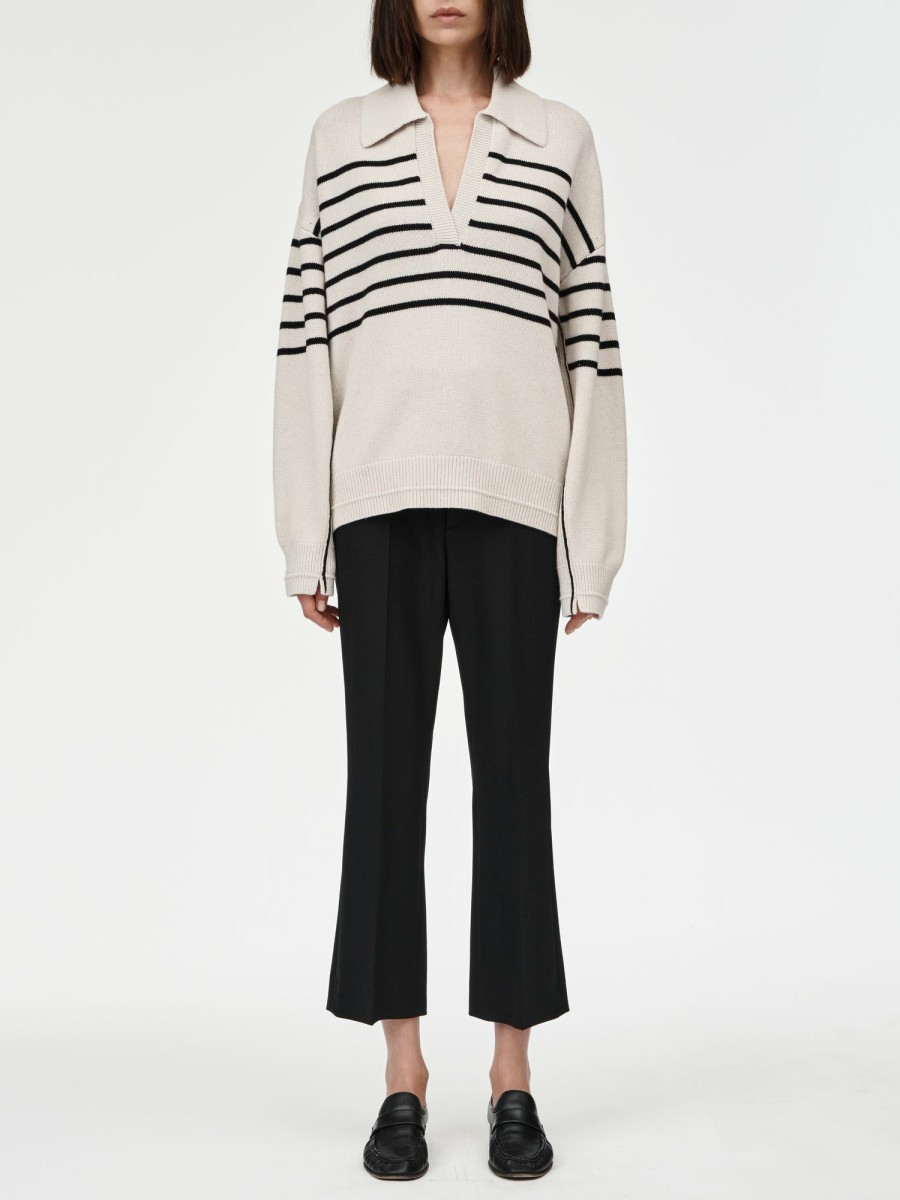 Sweaters Maria Mcmanus | Jersey Collar Sweater In Black & Crema Stripe