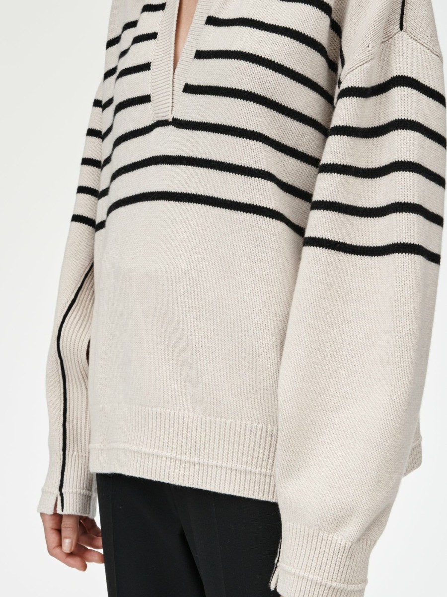 Sweaters Maria Mcmanus | Jersey Collar Sweater In Black & Crema Stripe