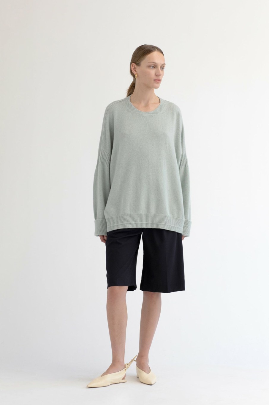 Sweaters Maria Mcmanus | Recycled Cashmere Cotton Oversized Crew In Seafoam Green