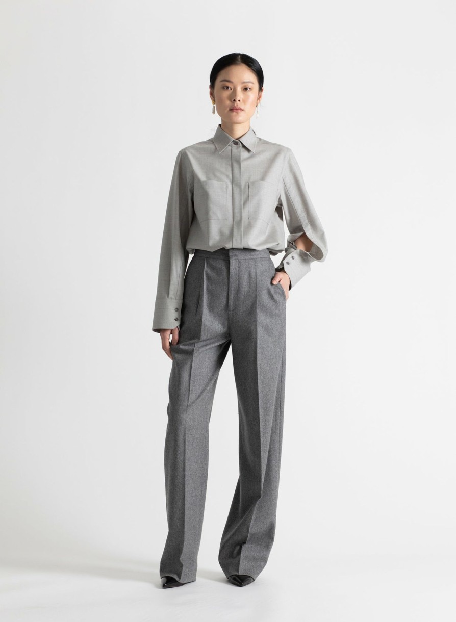 Trousers Maria Mcmanus | High Waisted Pleat Front Pant In Medium Heather Grey