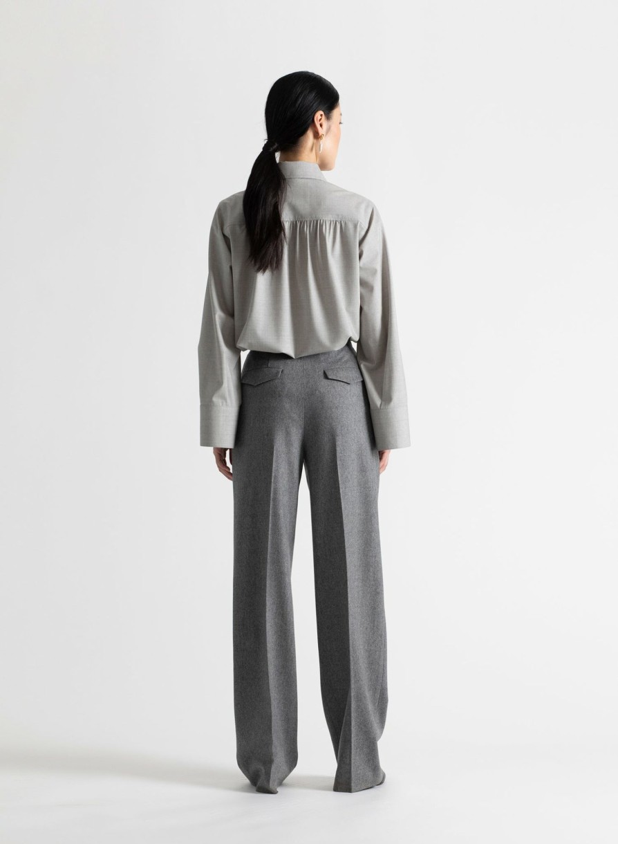 Trousers Maria Mcmanus | High Waisted Pleat Front Pant In Medium Heather Grey