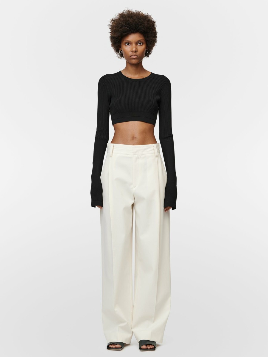 Tops Maria Mcmanus | Long Sleeve Crop In Black W/ Ivory Linking