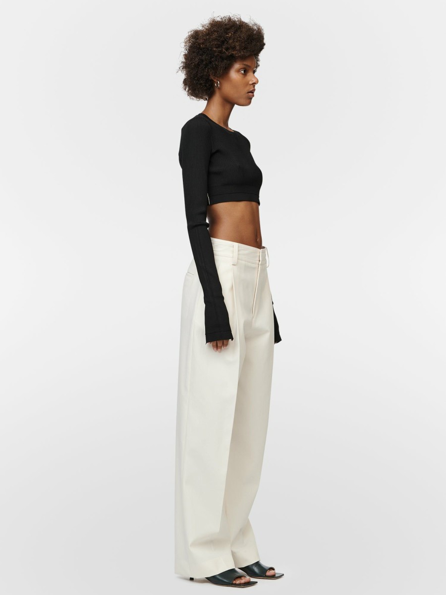 Tops Maria Mcmanus | Long Sleeve Crop In Black W/ Ivory Linking