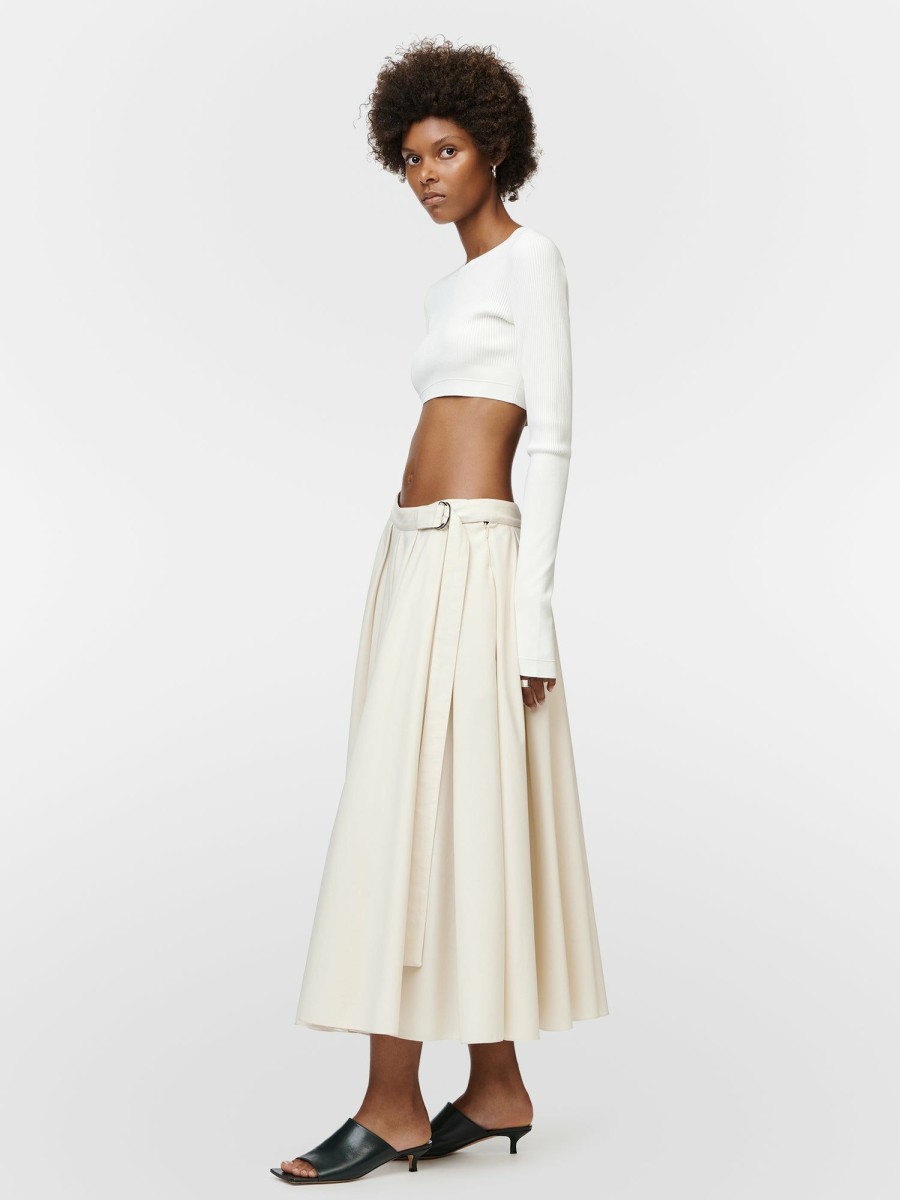 Tops Maria Mcmanus | Long Sleeve Crop In Ivory W/ Black Linking