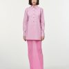 Dresses Maria Mcmanus | Long Sleeve Mini Shirt Dress In Peony