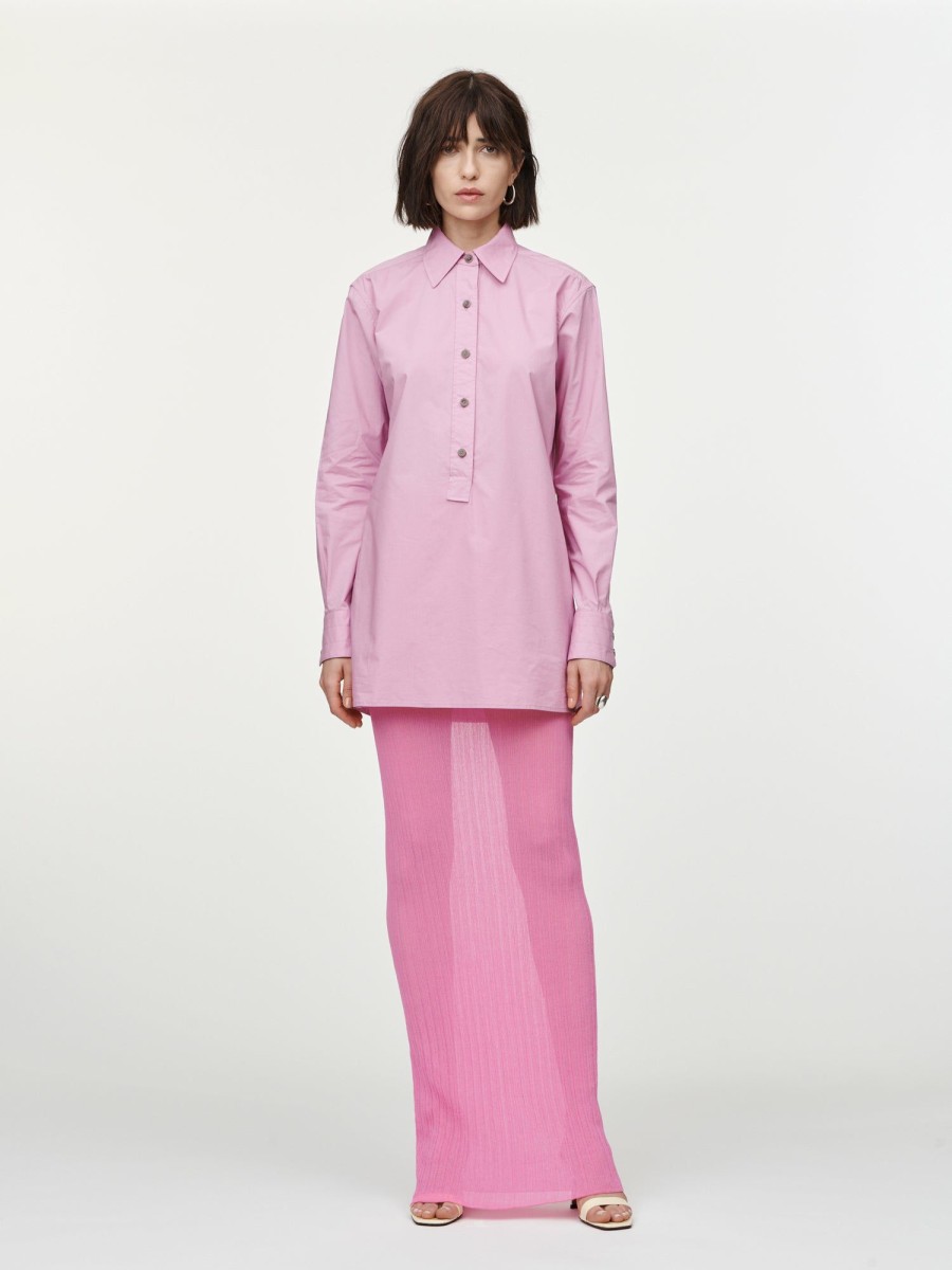 Dresses Maria Mcmanus | Long Sleeve Mini Shirt Dress In Peony