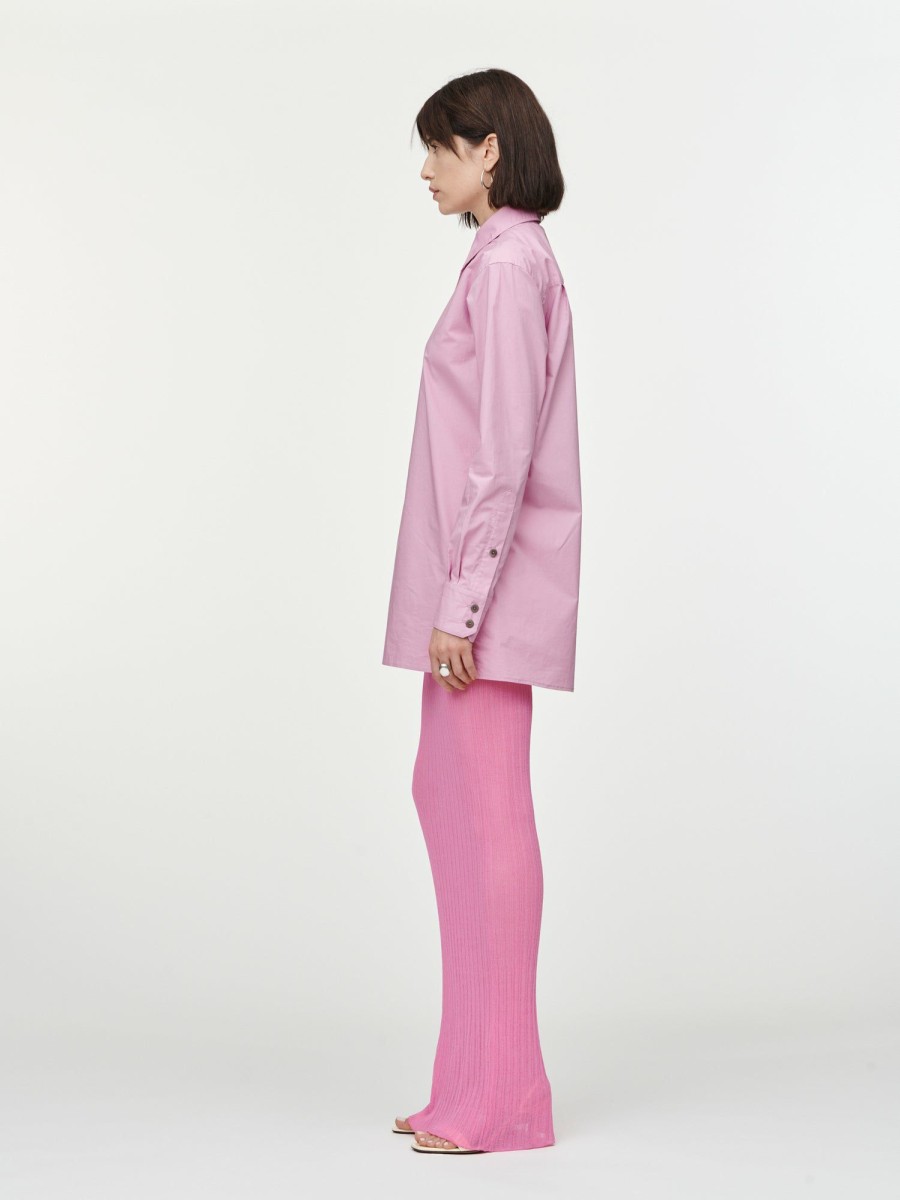 Dresses Maria Mcmanus | Long Sleeve Mini Shirt Dress In Peony