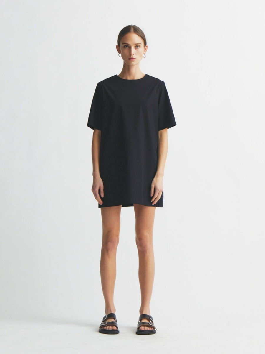 Dresses Maria Mcmanus | Mini Cocoon Dress In Black Poplin