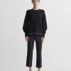 Sweaters Maria Mcmanus | Recycled Cashmere Cotton Fisherman Rib Cape Crew In Black With Crema Tipping