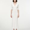 Dresses Maria Mcmanus | Collar V-Neck Dress In Ivory With A Black Link Line