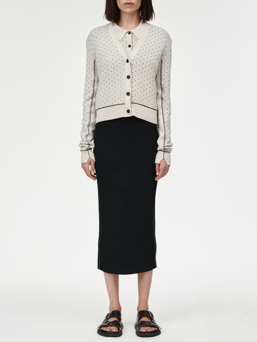 Sweaters Maria Mcmanus | Jacquard Reversible Cardigan In Crema With Black Dot