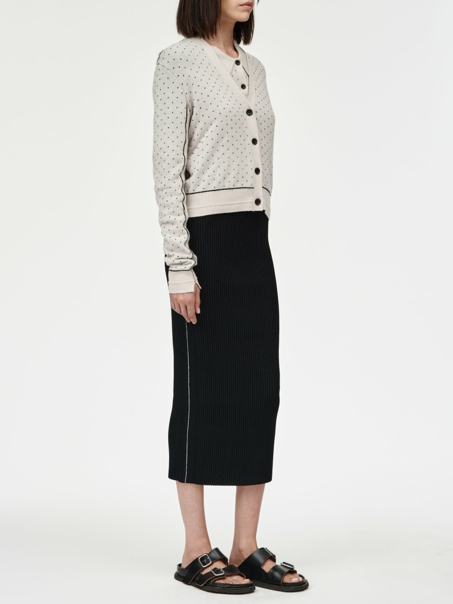 Sweaters Maria Mcmanus | Jacquard Reversible Cardigan In Crema With Black Dot