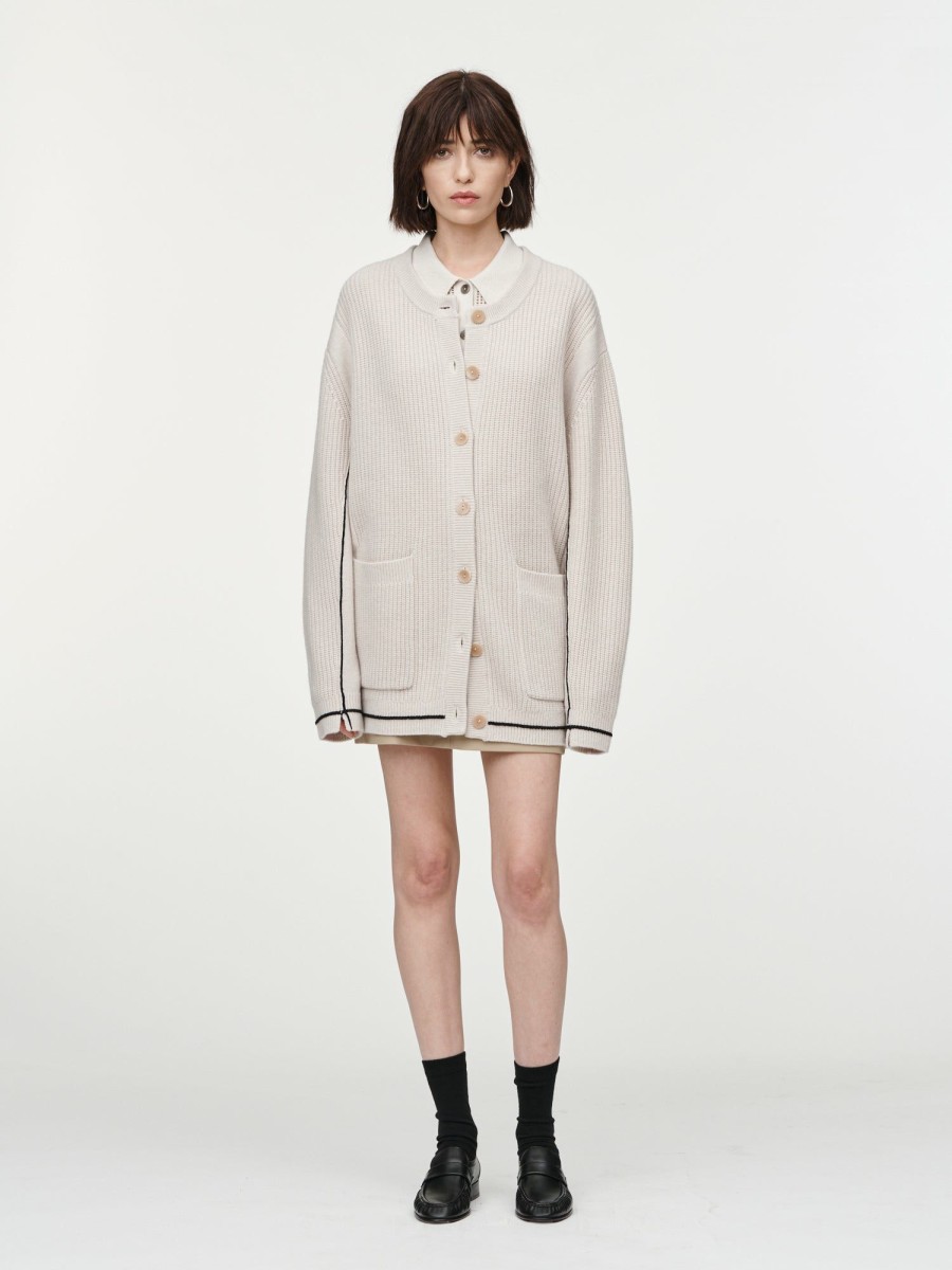 Sweaters Maria Mcmanus | Oversized Crew Cardigan In Crema & Black