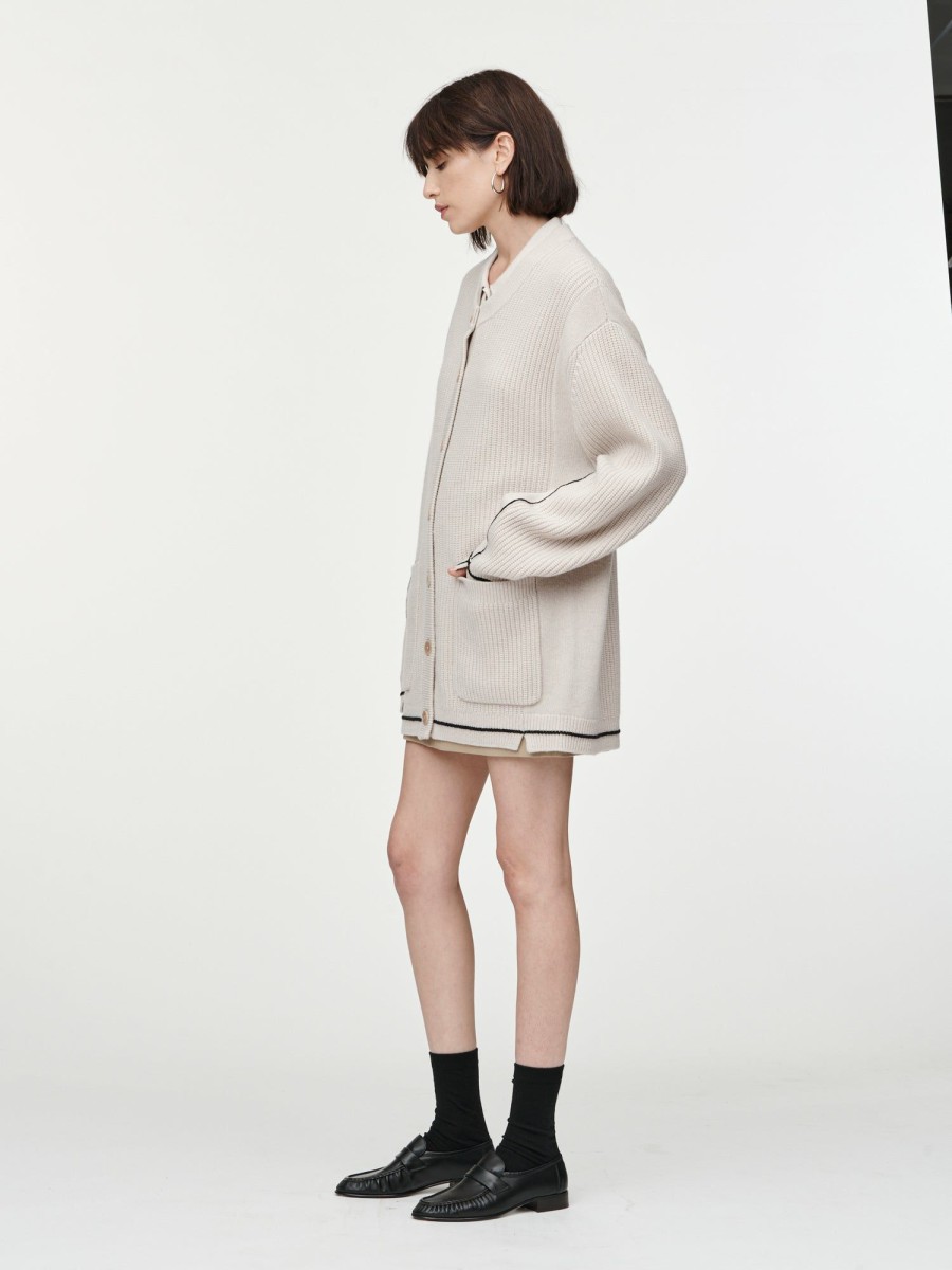 Sweaters Maria Mcmanus | Oversized Crew Cardigan In Crema & Black