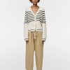 Sweaters Maria Mcmanus | Cocoon Split Sleeve Cardigan In Crema W/ Black Stripe