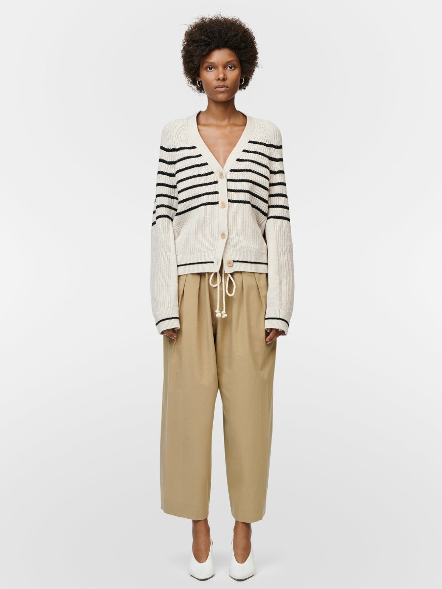 Sweaters Maria Mcmanus | Cocoon Split Sleeve Cardigan In Crema W/ Black Stripe