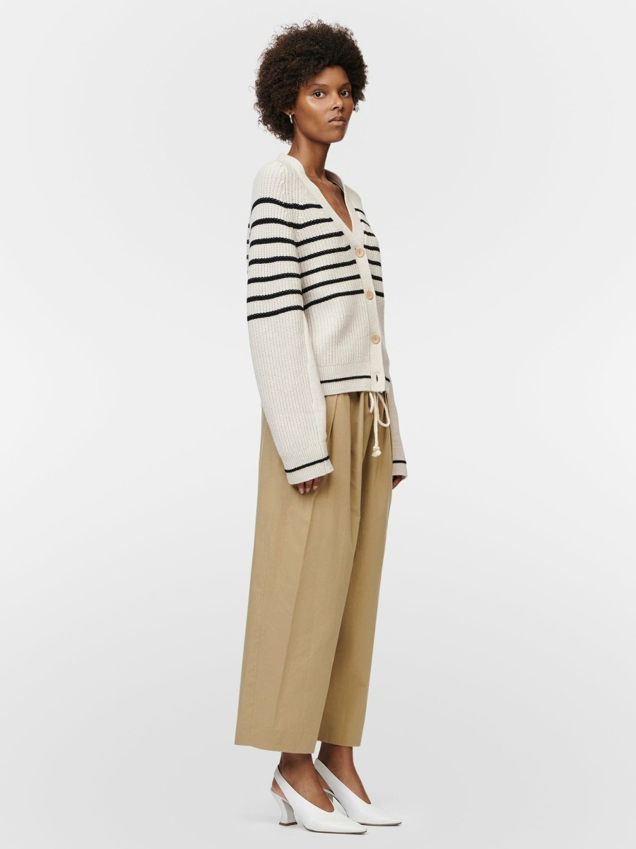 Sweaters Maria Mcmanus | Cocoon Split Sleeve Cardigan In Crema W/ Black Stripe