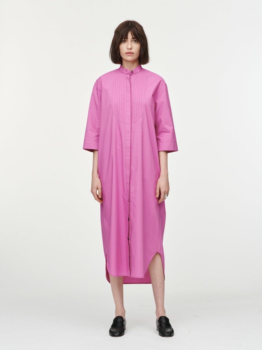 Dresses Maria Mcmanus | Banded Collar Dress In Fuschia Pink