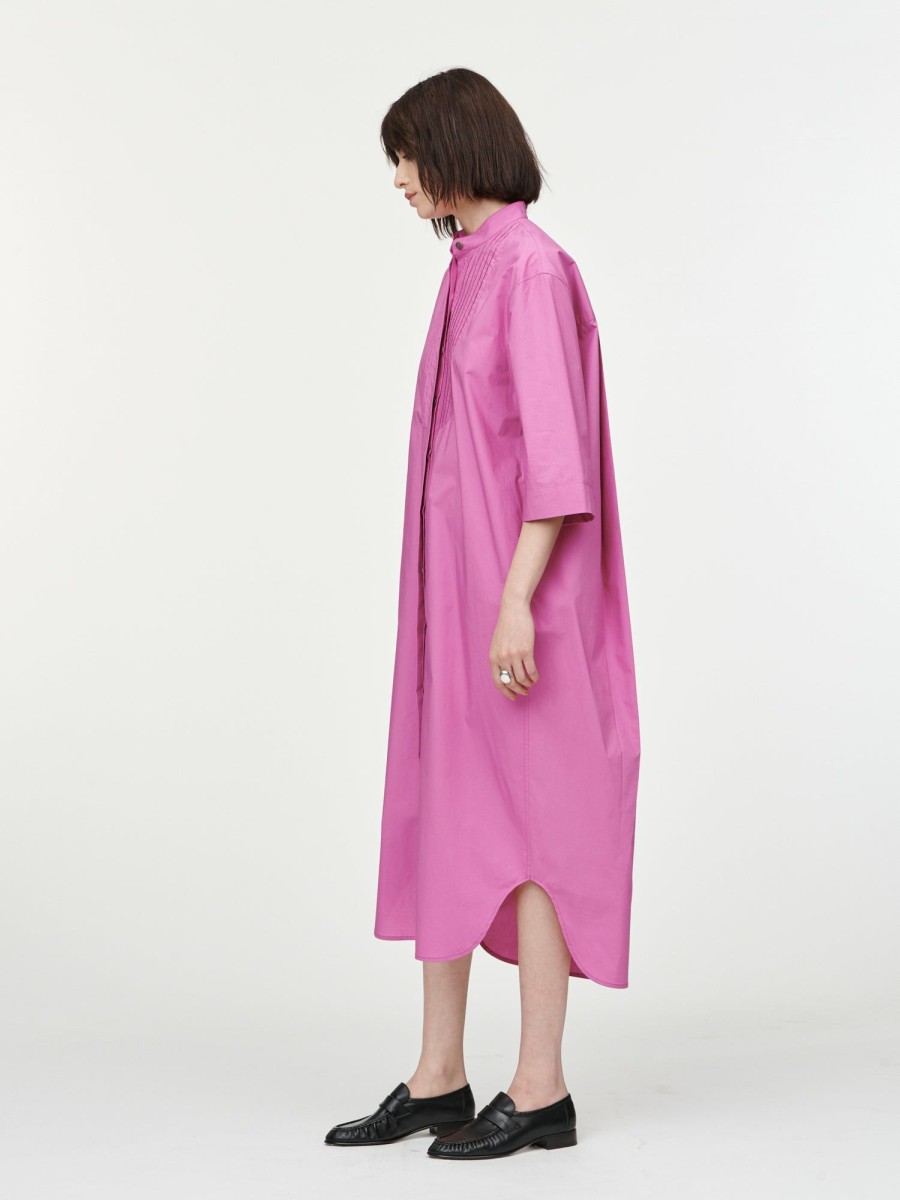 Dresses Maria Mcmanus | Banded Collar Dress In Fuschia Pink