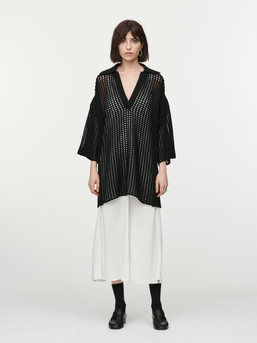 Sweaters Maria Mcmanus | Crochet Polo Tunic In Black