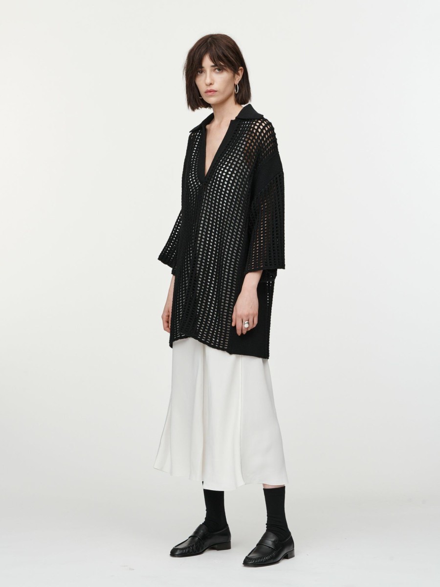 Sweaters Maria Mcmanus | Crochet Polo Tunic In Black