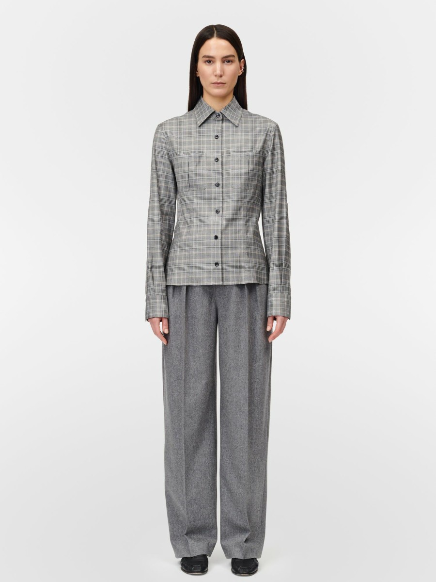 Shirts Maria Mcmanus | Inverted Pleat Pocket Shirt In Grey Plaid