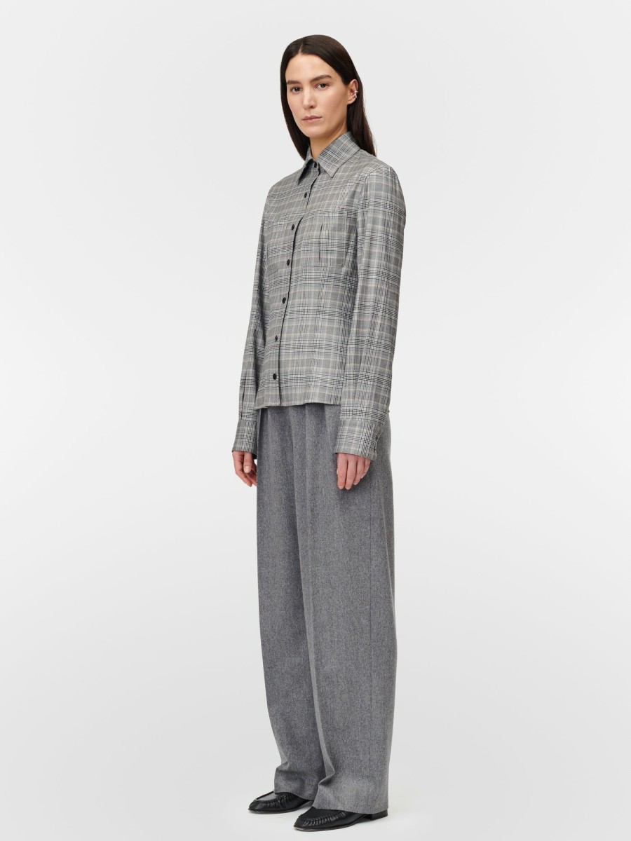 Shirts Maria Mcmanus | Inverted Pleat Pocket Shirt In Grey Plaid