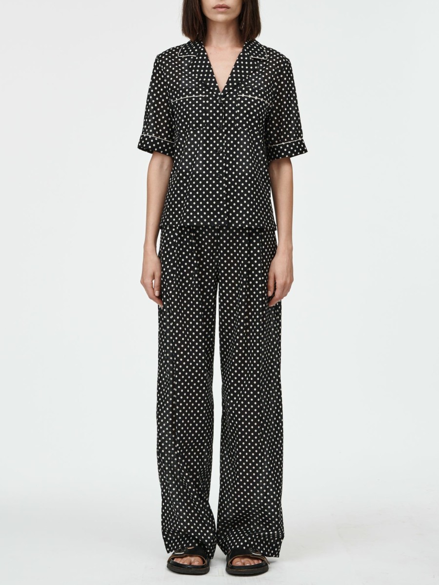 Shirts Maria Mcmanus | Short Sleeve Camp Shirt In Black & Ivory Polkadot