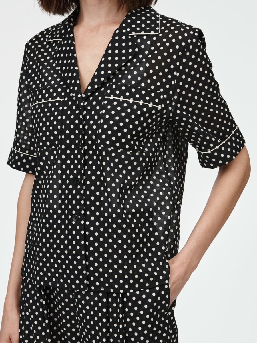 Shirts Maria Mcmanus | Short Sleeve Camp Shirt In Black & Ivory Polkadot