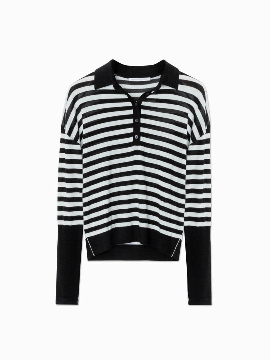 Sweaters Maria Mcmanus | Long Sleeve Polo In Black Stripe