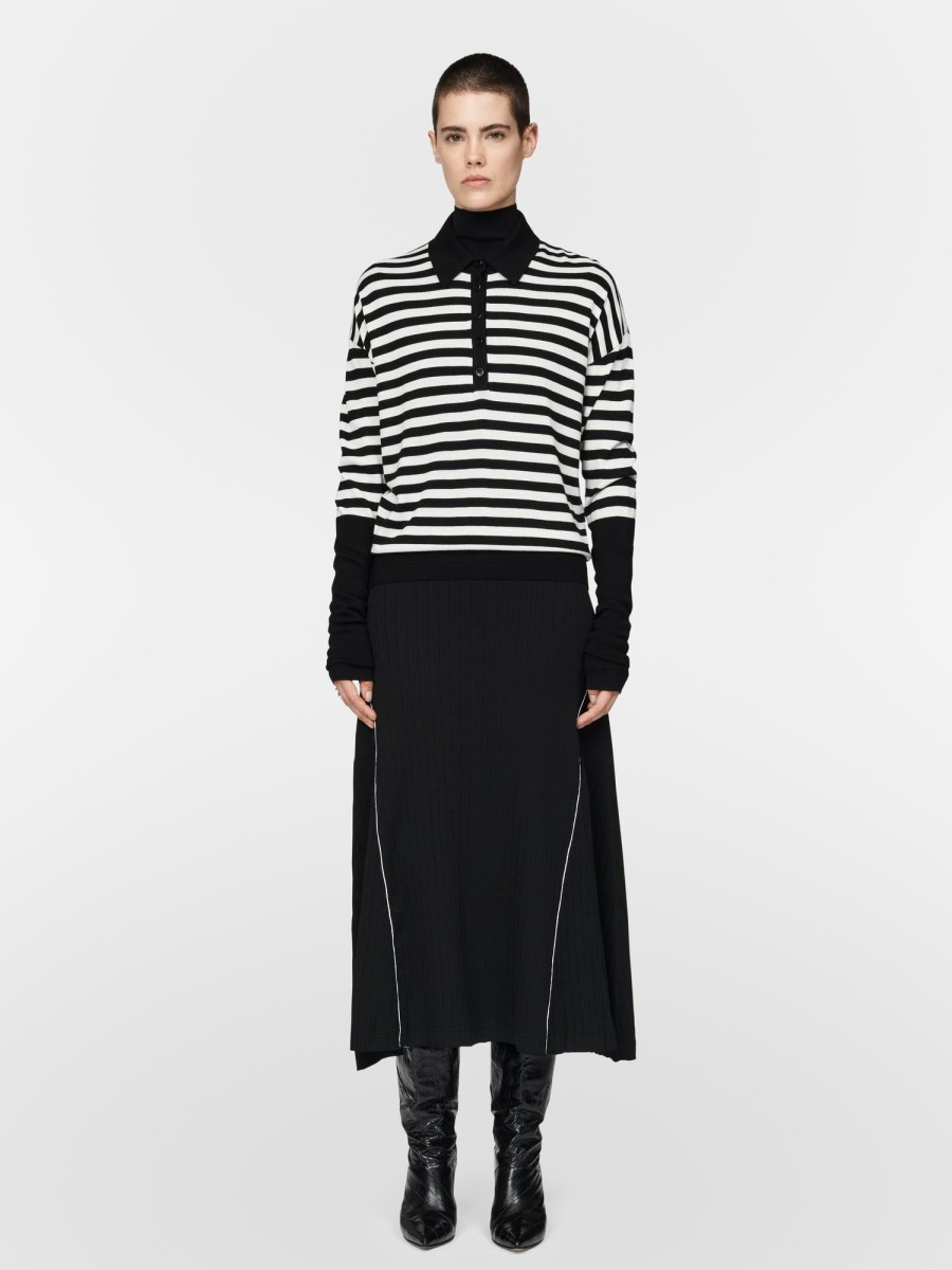 Sweaters Maria Mcmanus | Long Sleeve Polo In Black Stripe