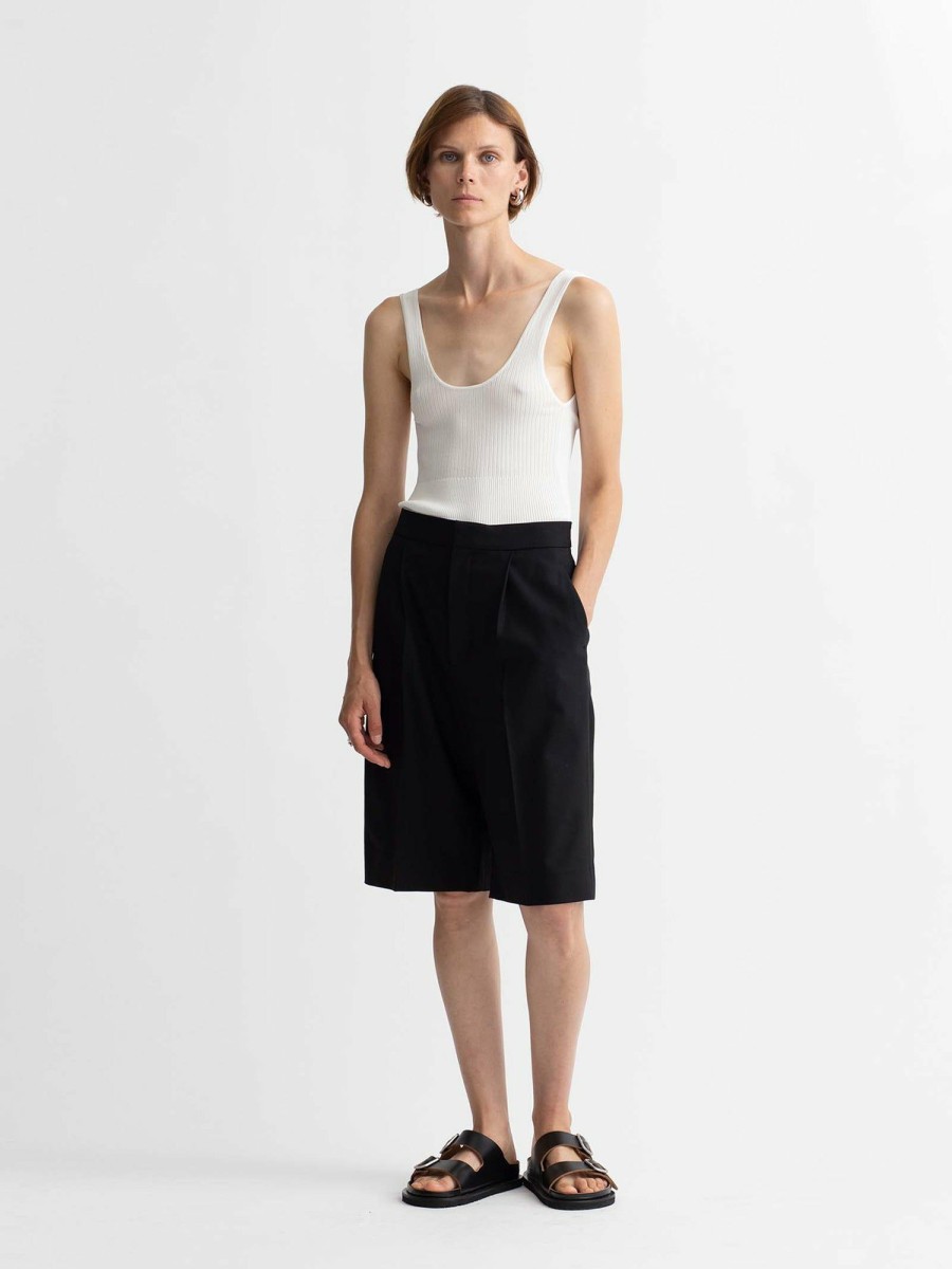 Trousers Maria Mcmanus | Responsible Wool High Waisted Pleat Front Short In Black