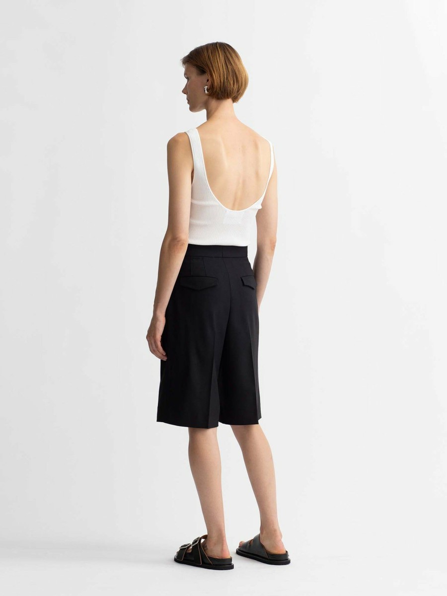 Trousers Maria Mcmanus | Responsible Wool High Waisted Pleat Front Short In Black