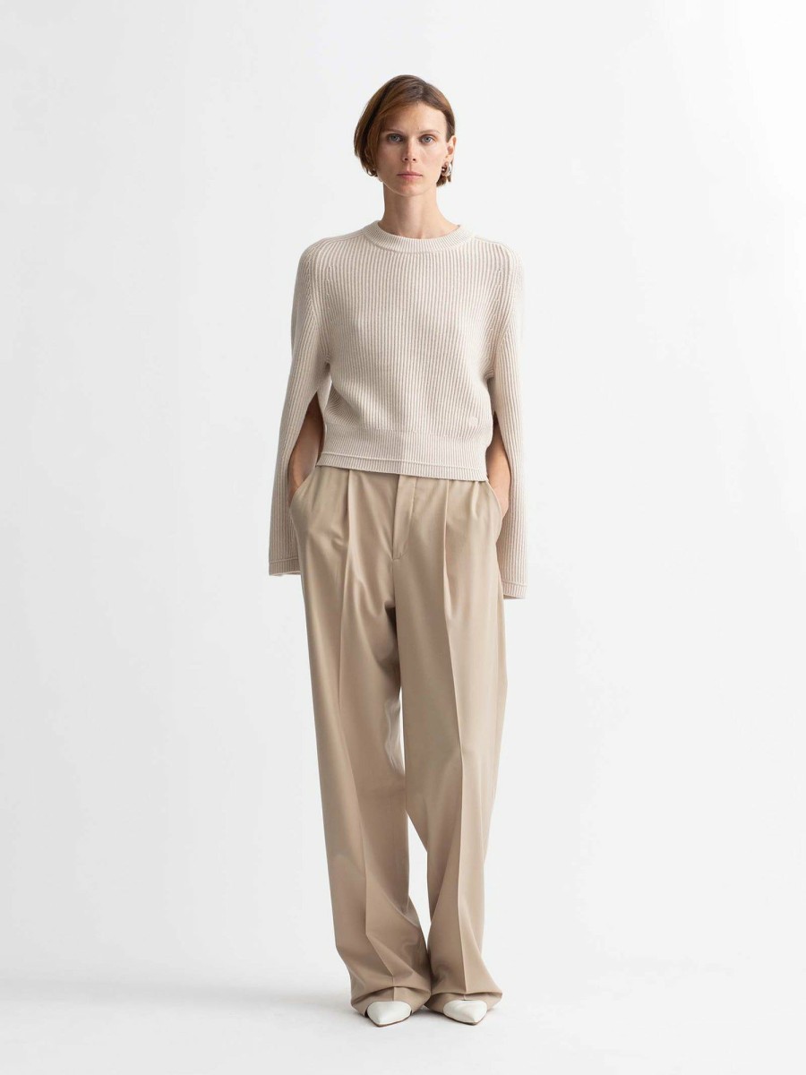 Sweaters Maria Mcmanus | Recycled Cashmere X Organic Cotton Crop Bell Sleeve Crew In Crema