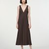 Dresses Maria Mcmanus | Deep V-Neck Pocket Dress In Chocolate