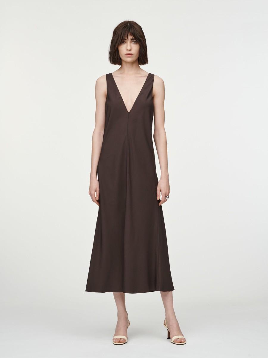 Dresses Maria Mcmanus | Deep V-Neck Pocket Dress In Chocolate