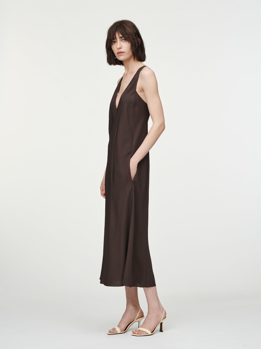 Dresses Maria Mcmanus | Deep V-Neck Pocket Dress In Chocolate