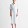 Dresses Maria Mcmanus | Short Sleeve Pocket Shirt Dress In White Poplin