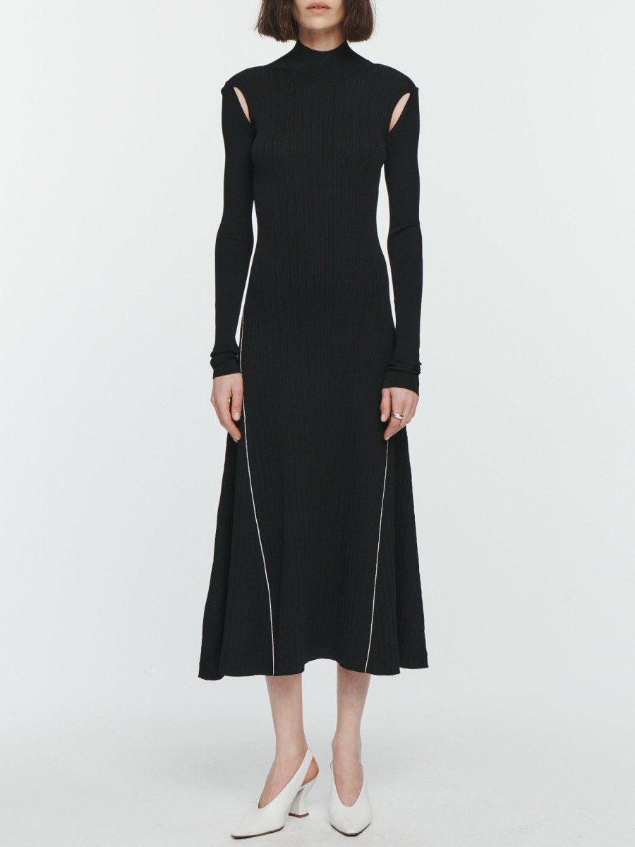 Dresses Maria Mcmanus | Ribbed Turtleneck Midi Dress In Black