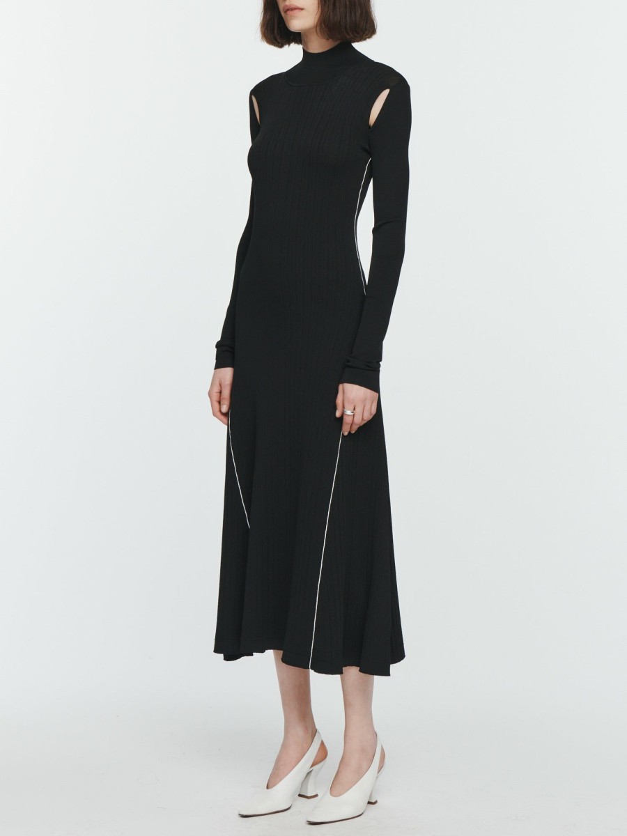 Dresses Maria Mcmanus | Ribbed Turtleneck Midi Dress In Black