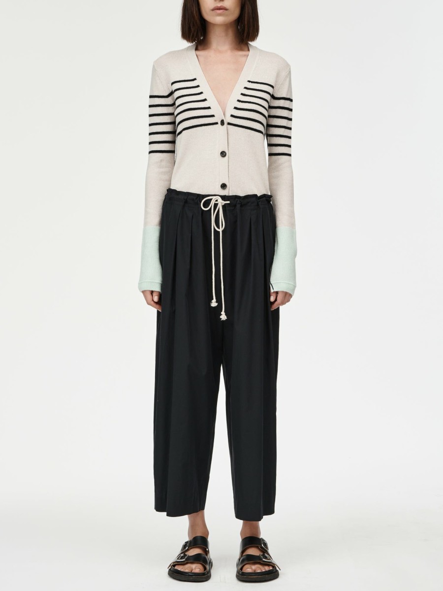 Trousers Maria Mcmanus | Crop Drawstring Pleat Front Pant In Black