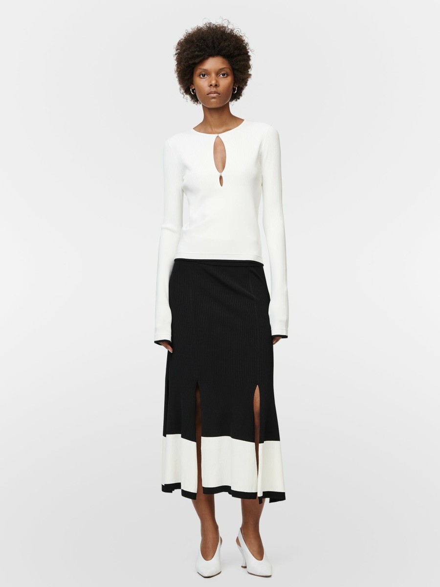 Skirts Maria Mcmanus | Split Skirt In Black W/ Ivory Boarder