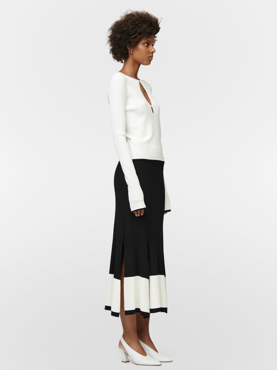 Skirts Maria Mcmanus | Split Skirt In Black W/ Ivory Boarder