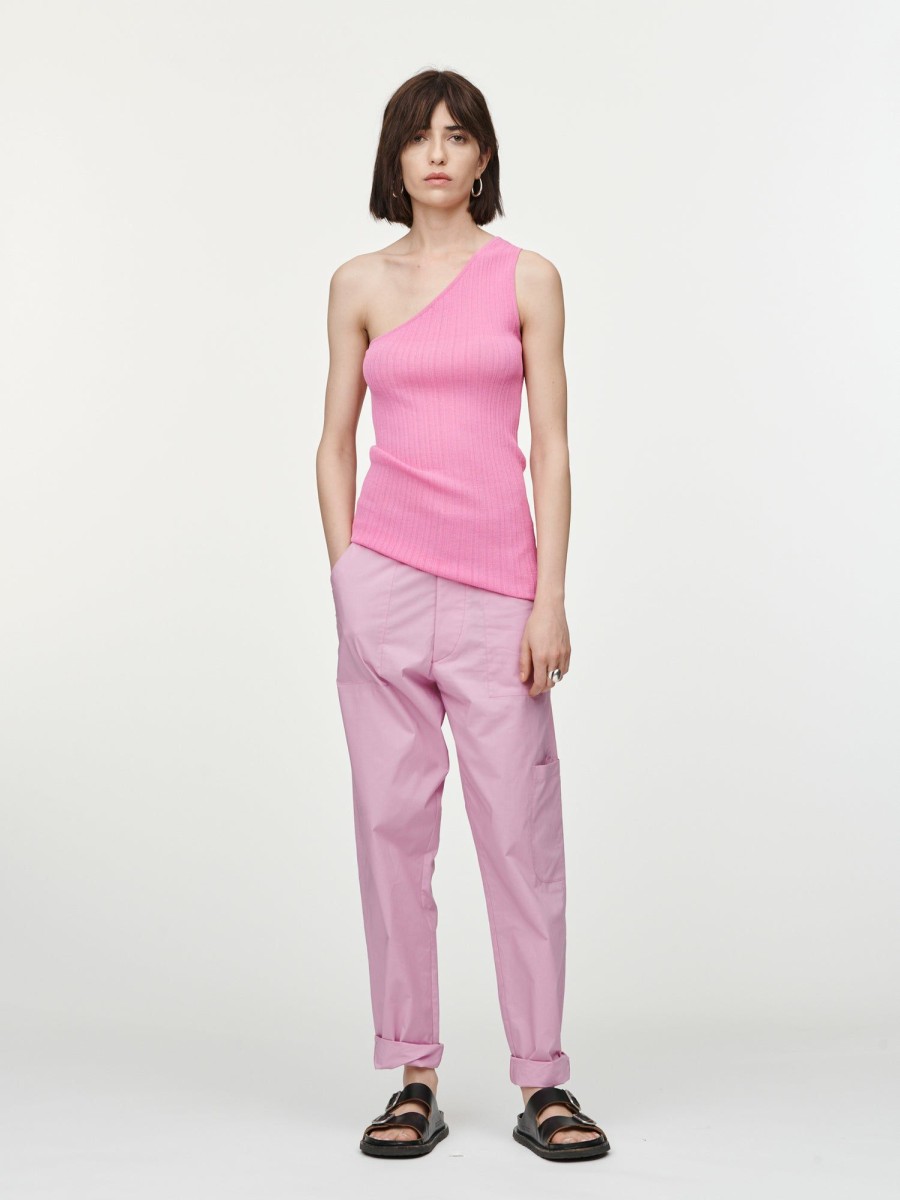 Tops Maria Mcmanus | Crepe Ribbed One Shoulder Top In Bubblegum