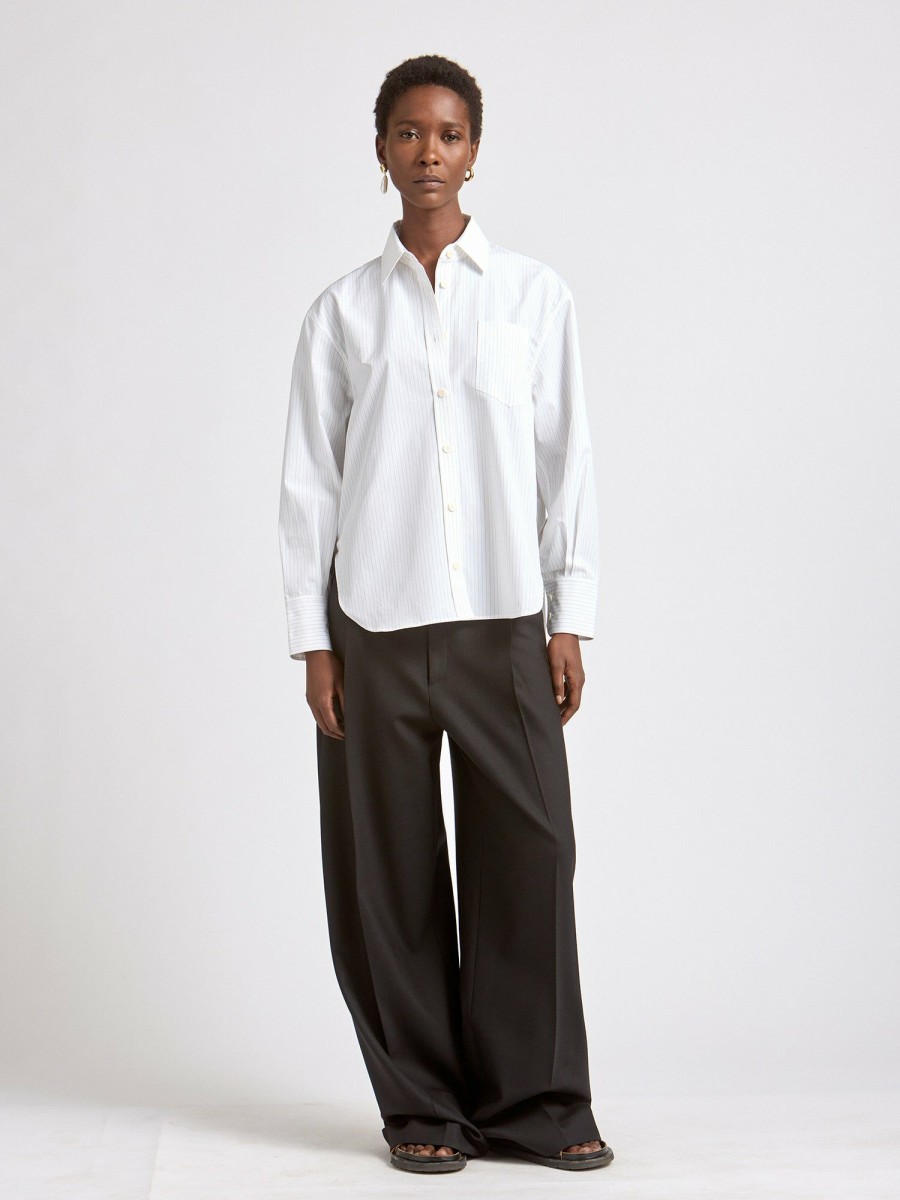 Tops Maria Mcmanus | Organic Cotton Oversized Shirt In Fine Stripe