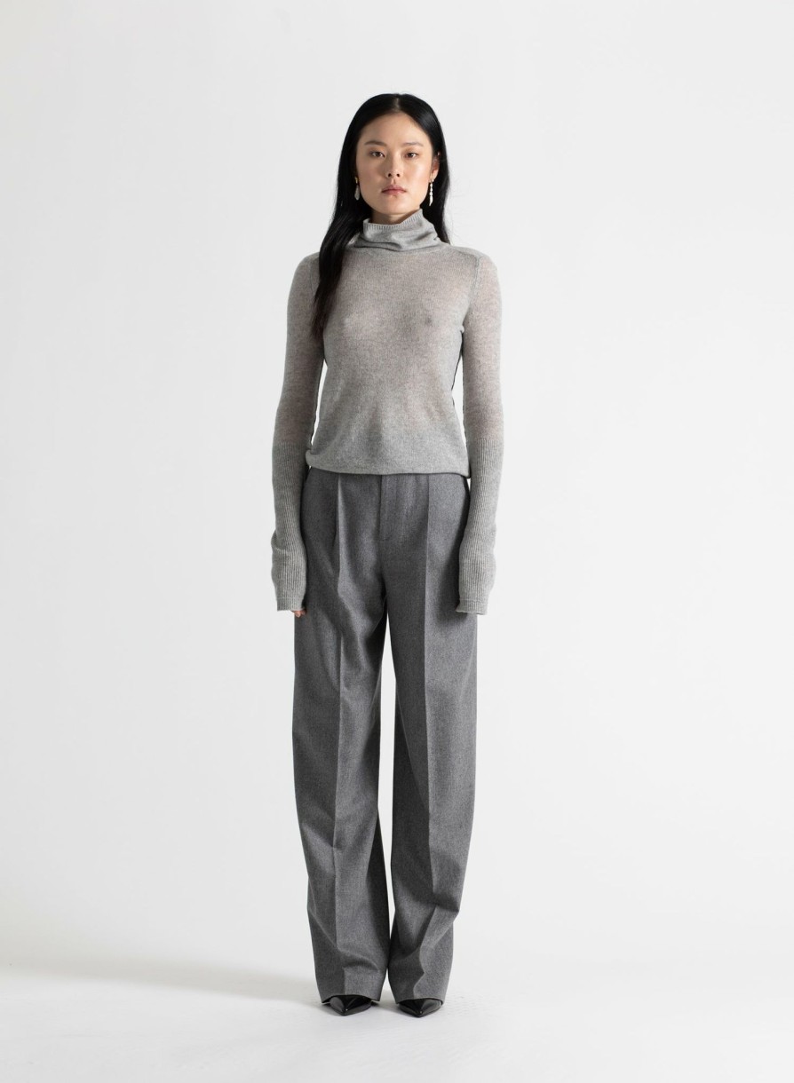 Sweaters Maria Mcmanus | Feather Weight Turtle Neck In Heather Grey