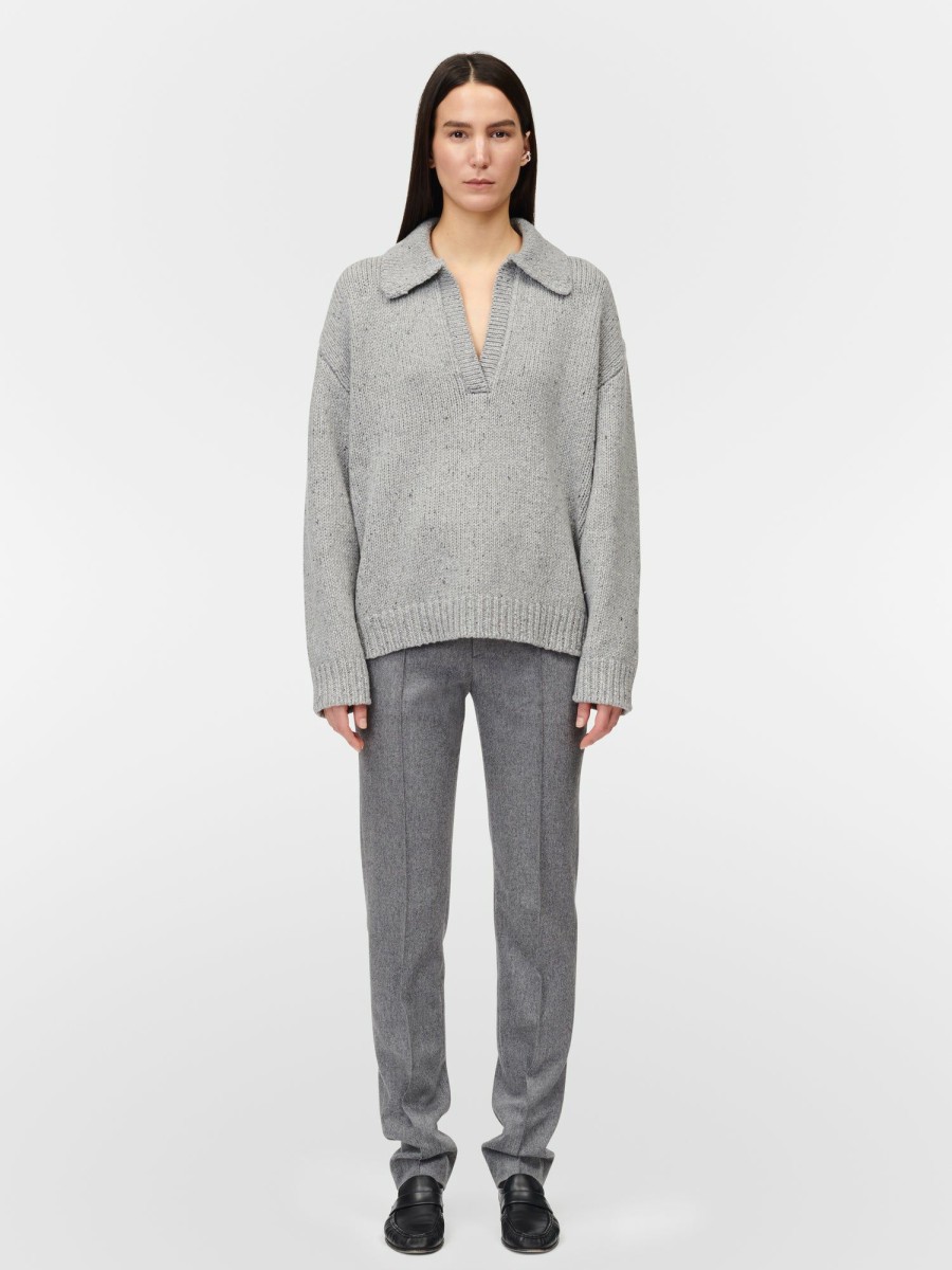 Sweaters Maria Mcmanus | Split Sleeve Collar Sweater In Grey Donegal Tweed